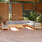 Set Divani da Giardino 12 pz con Cuscini Grigi Massello di Pino 3096856