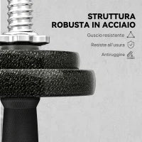 Set Pesi e Bilanciere da 20kg con Impugnature Antiscivolo, 8 Dischi Pesi, Barra Bilanciere e 2 Barre Manubri in Acciaio