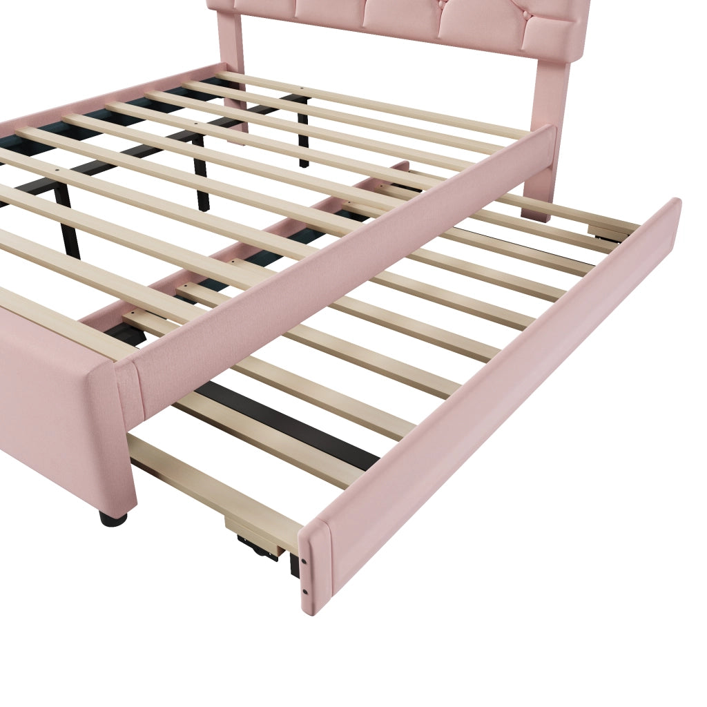 LETTO 140x200 cm in velluto rosa con letto estraibile