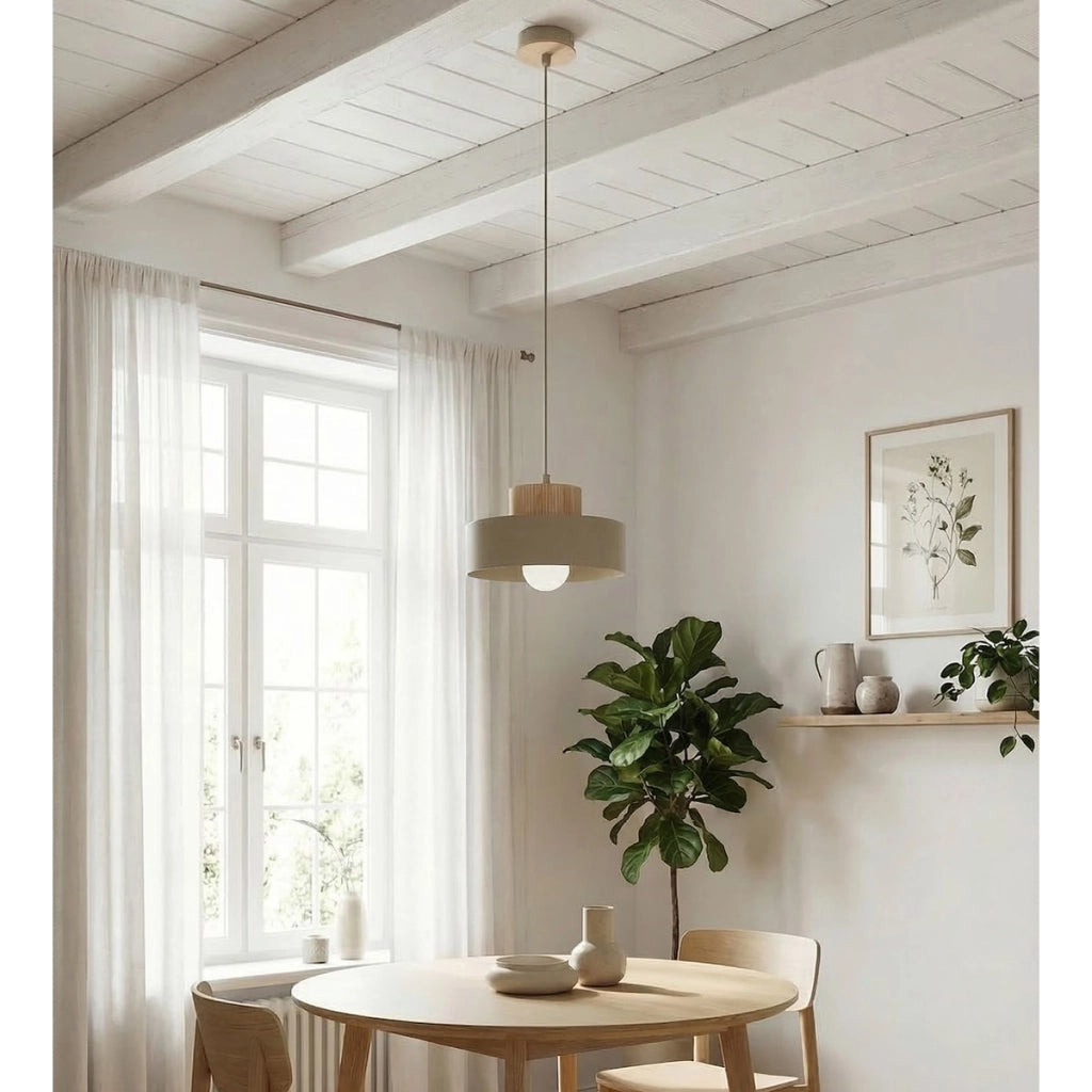 Lampada a sospensione KIVI in acciaio color mokka e legno