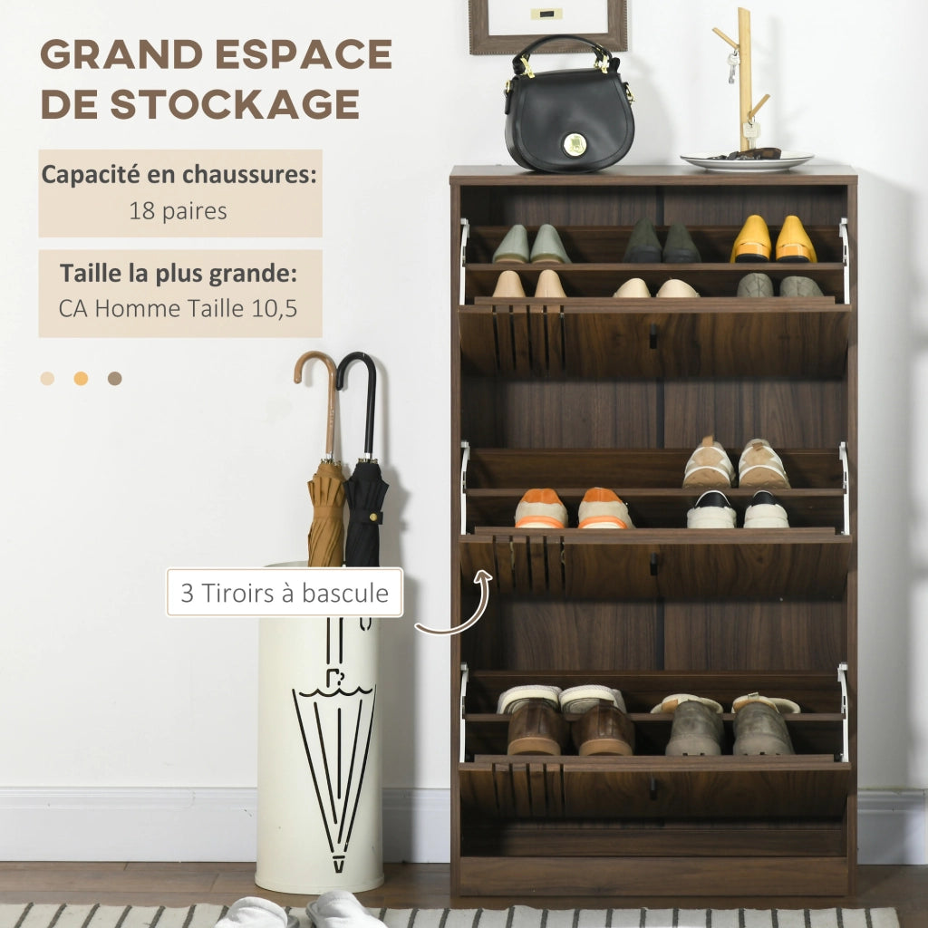 Scarpiera 3 Ante 18 Paia Grande Capacit¨¤ ¨C zephmum ¨C 63x24x117 cm Nocciola Scuro