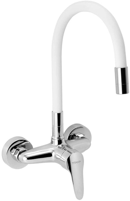 Cucina con rubinetto con braccio flessibile, bianco/acciaio inox, 94480,0B