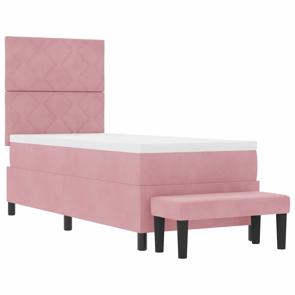 Letto a molle con materasso Rosa 80 x 200 cm Velluto