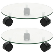 Pedane con Ruote per Piante 2pz in Vetro Temperato Rotondo 28cm cod mxl 65018