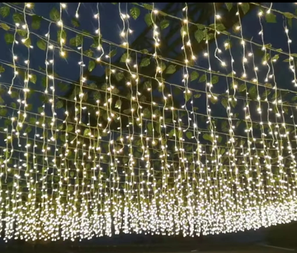 Tenda Luminosa lineare natalizia stalattiti 12 metri lunghezza x 0,8m 480 LED Natale Luce Calda e Flash Bianco Freddo