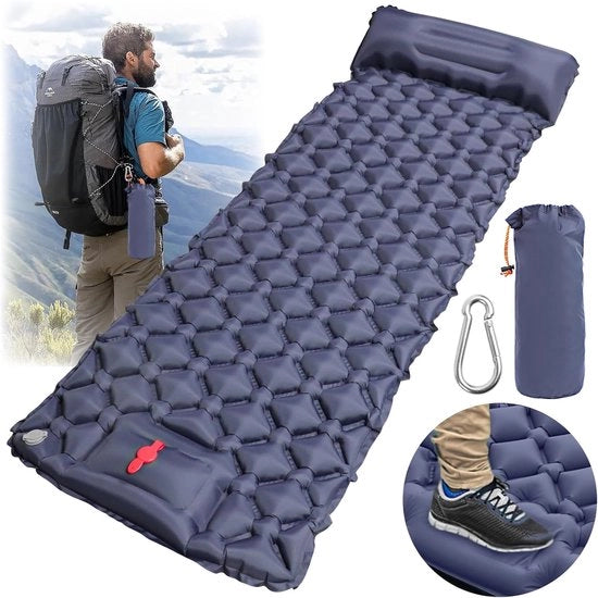 Matrimoniale Slaapmat Autoinflante con pompa a pedale 9CM Matrimoniale Slaapmat per Campeggio Slaapmat Ultralite ripiegabile e autoinflante per escursioni, campeggio, attività all'aperto (con moschettone per arrampicata)
