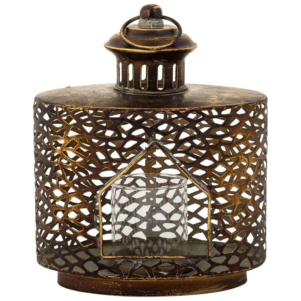Portacandele in metallo marrone 21,5x13,5x26h cm