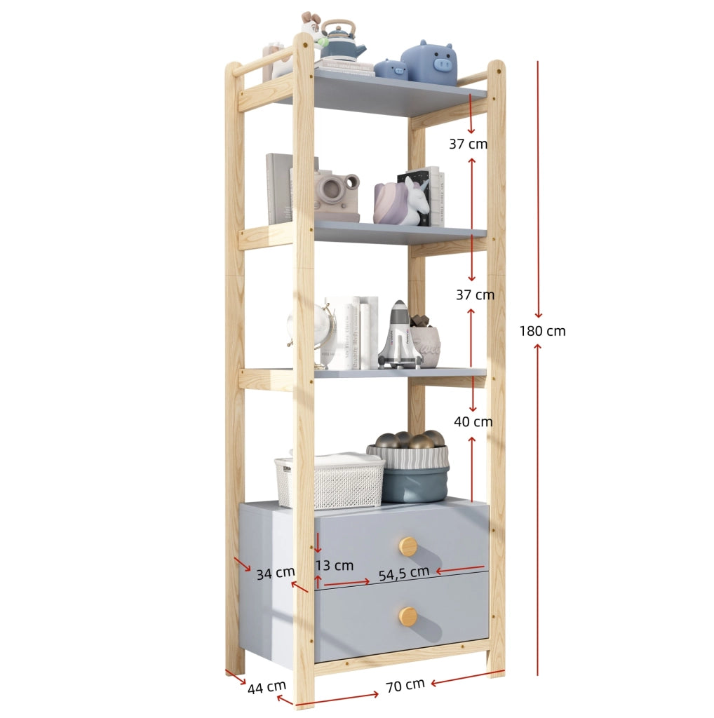 Set guardaroba e scaffale blu/naturale con cassetti, 180,5 cm