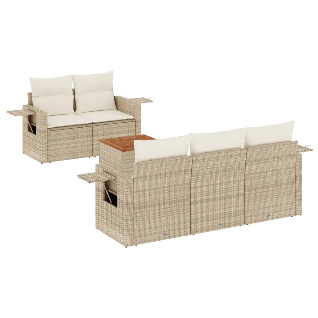 Set Divano da Giardino 6 pz con Cuscini Beige in Polyrattan 3256779