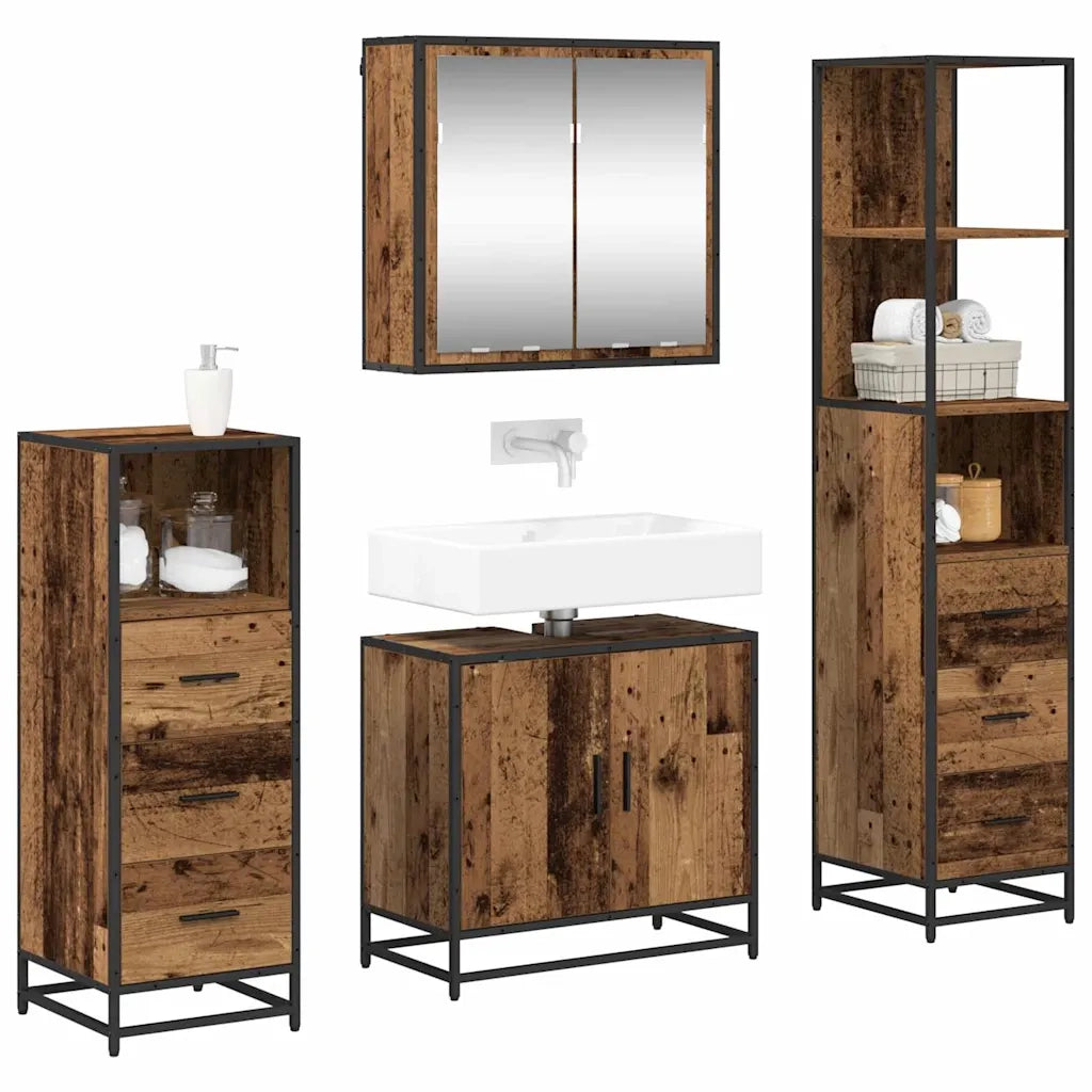 Set di mobili per il bagno con cassetto 4 pcs Legno vecchio