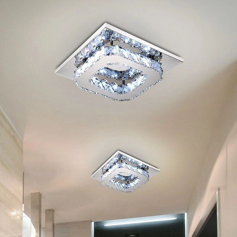 Lampada Da Soffitto Cristallo Plafoniere Led 8w Quadrato App406-c