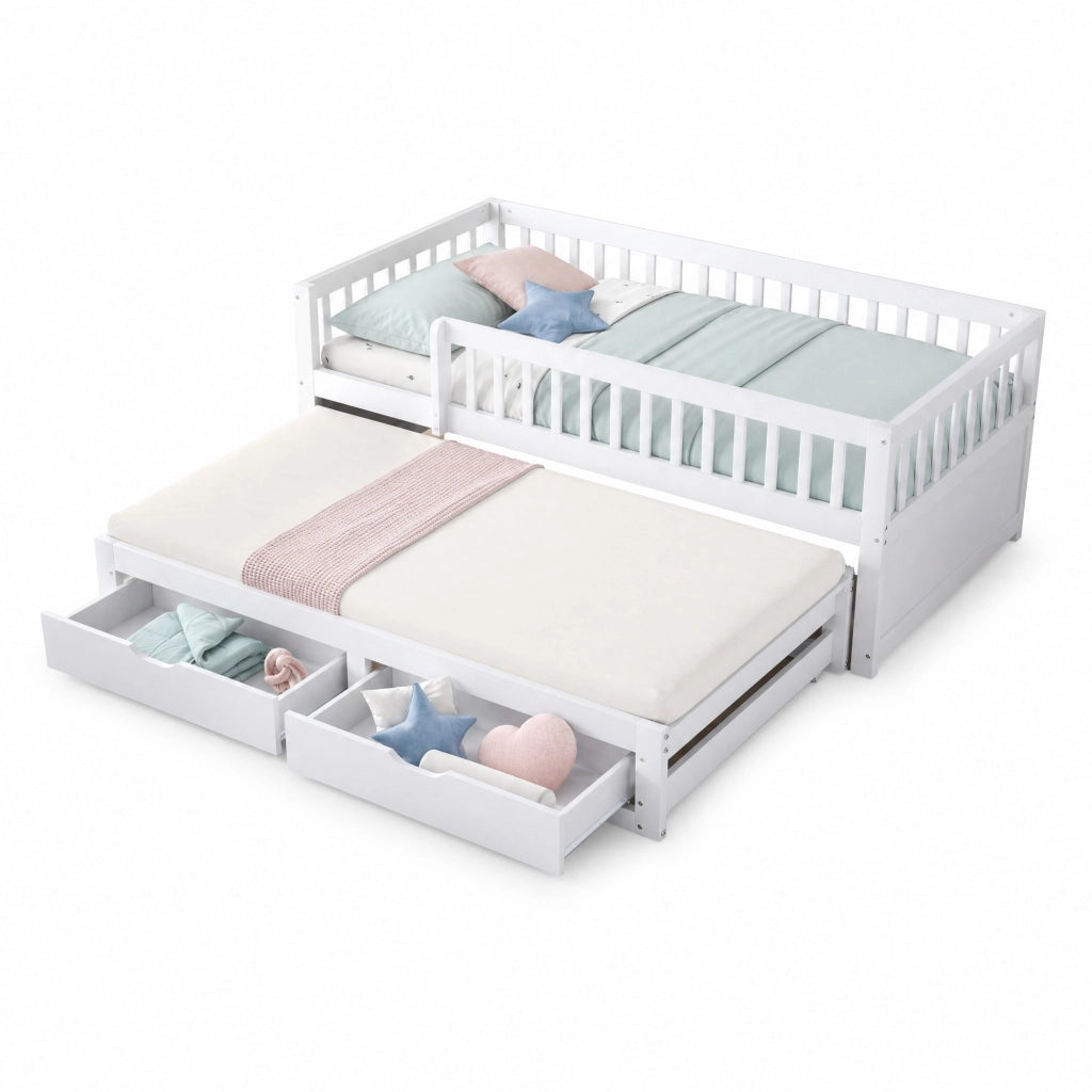 Letto divano in legno 90x200 cm con letto estraibile, bianco