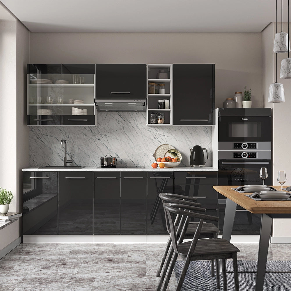 Cucina componibile Fame-Line Antracite lucido/Bianco 280 cm, PL Rovere Vicco