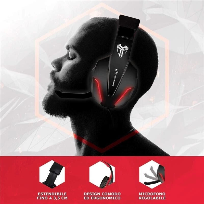 TECHMADE CUFFIE GAMING MULTIMEDIALI ROSSO/NERO PC CONSOLLE SMARTPHONE