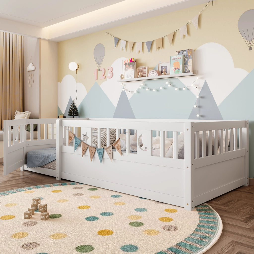 Letto per bambini 90x190 cm con sponde di sicurezza e decoro stelle e luna