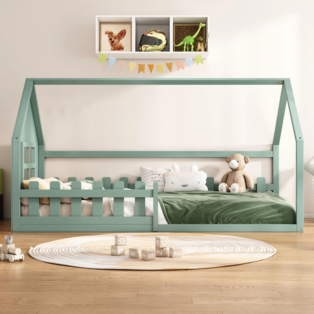 Letto a baldacchino bambini verde in pino e mdf 90x200 cm