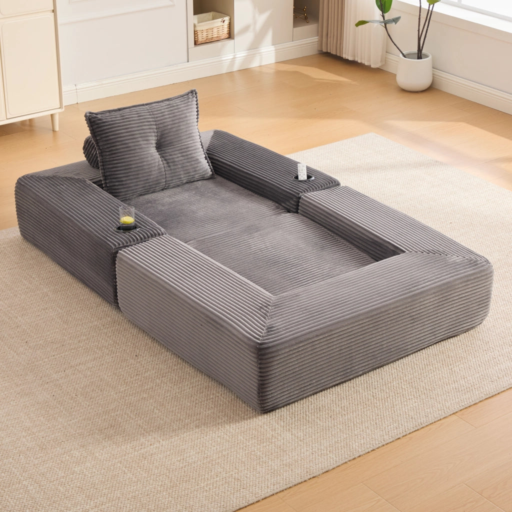 Divano convertibile in corduroy con tasche laterali e portabicchieri schienale in memory foam grigio scuro 122 × 98 × 80 cm