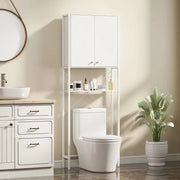MOBILE BAGNO SOPRA WC E LAVATRICE CON ARMADIETTO E RIPIANO APERTO, 64X20X180 CM, BIANCO