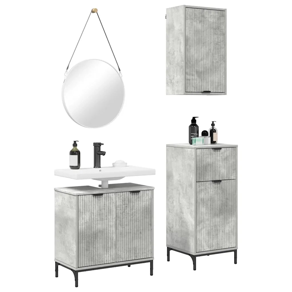 Set di mobili per il Bagno | Armadio da bagno con cassetto 3 pz Grigio cemento