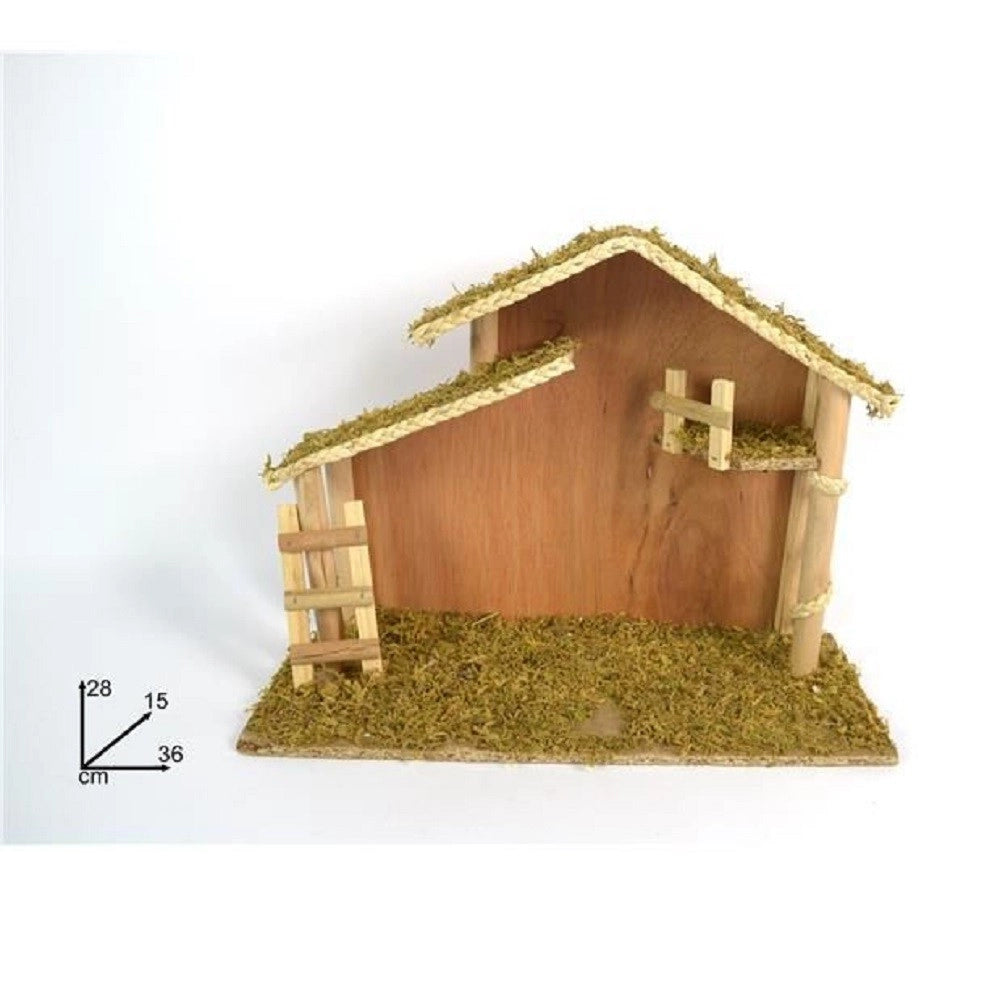 Trade Shop - Capanna Vuota Con Scaletta Muschio 36x28x15cm Presepe Addobbo Decorazione Natale -