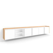 Mobile TV Soggiorno, 309x50x35 cm, Per TV fino a 80", Sospeso, da appendere, Bianco e Rovere soft
