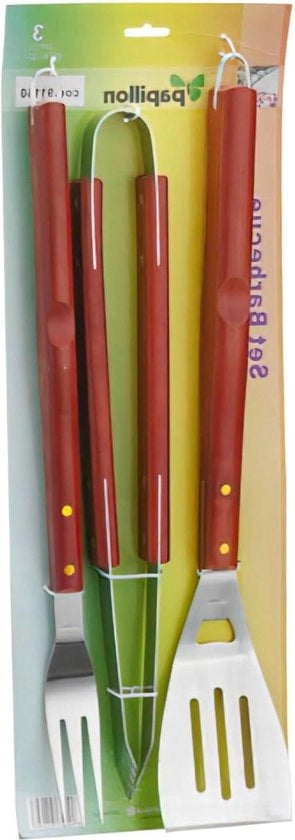 Set di barbecue a 3 pezzi - colore marrone - accessori per barbecue