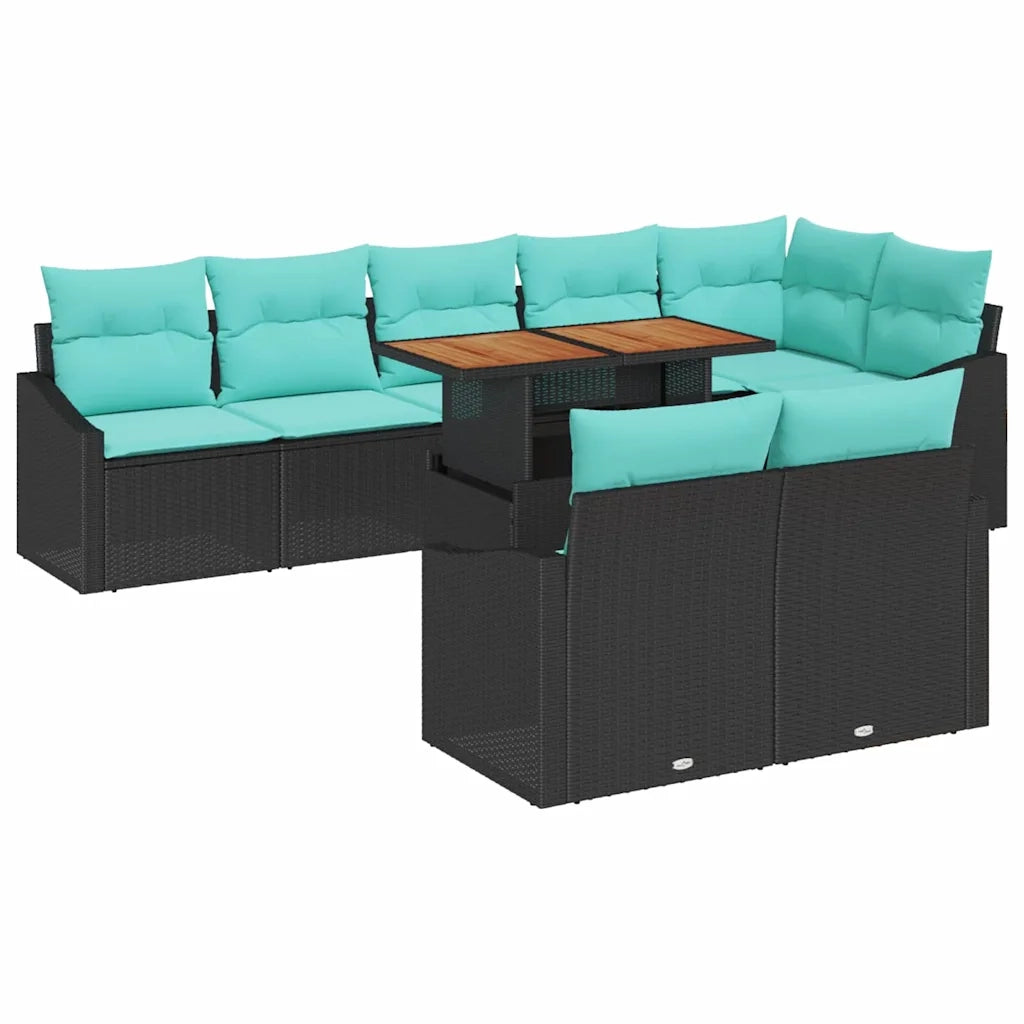 Set da Pranzo per Giardino con cuscino 9 pcs Nero e Verde acqua