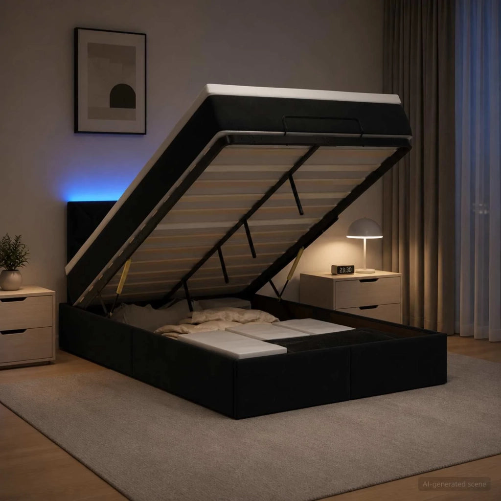 Letto Ottomano con Materasso e LED Nero 120 x 190 cm Velluto 3457199