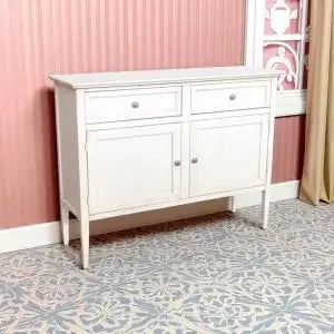 Credenza / Porta tv buffet mod spillo Shabby chic bianco anticato con 2 ante