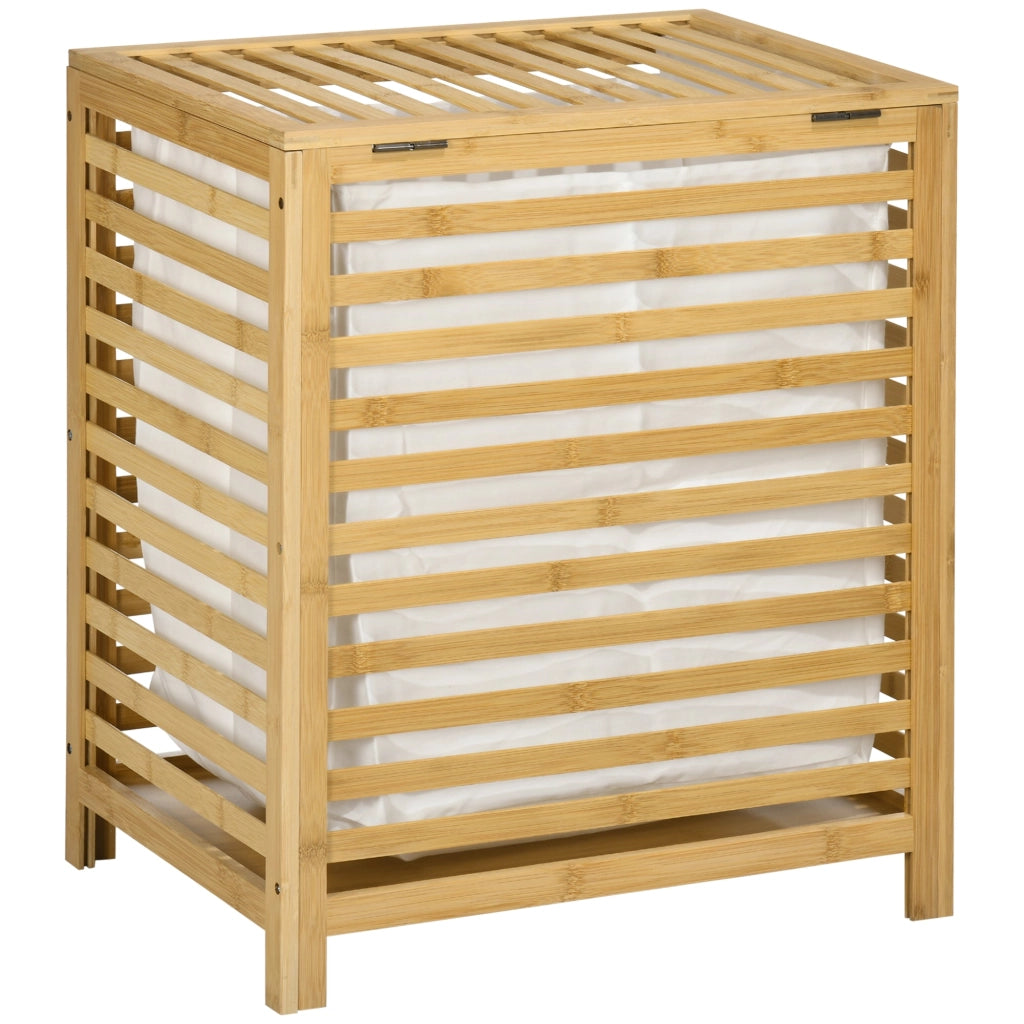 Cesto Portabiancheria a Doghe 50x36x60 cm Sacca Rimovibile in Bambù e Tessuto