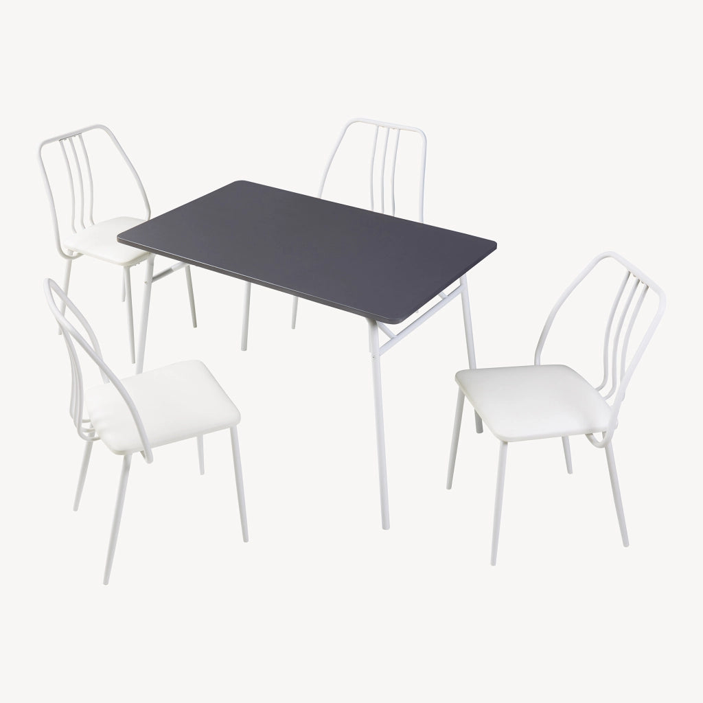 Set da Pranzo Omso Tavolo 110x70 cm e 4 Sedie Imbottite Rivestite in Similpelle - Grigio / Bianco [en.casa]