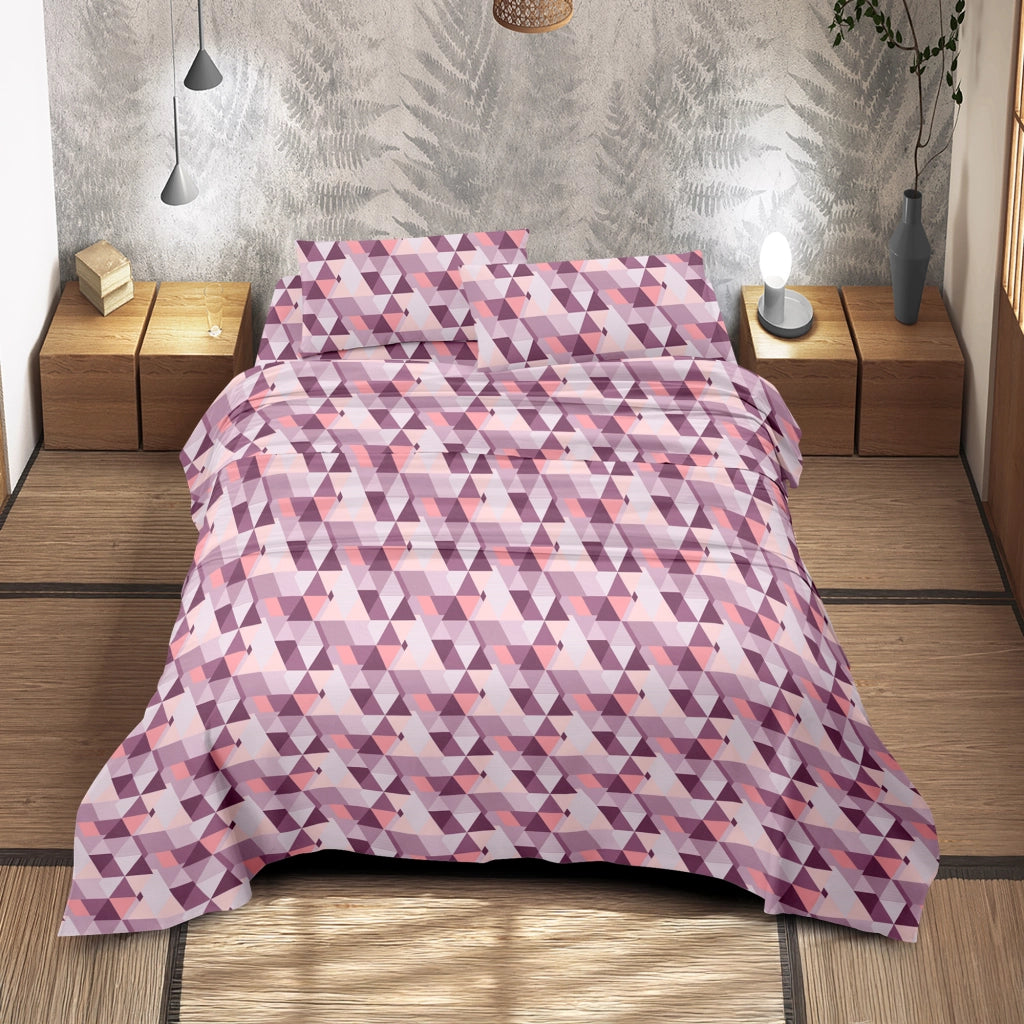 Completo Letto Matrimoniale No Stiro Set Lenzuola In Morbida Microfibra Anallergica Lenzuolo Sotto Con Angoli Elastici Fino 30 Cm, Lenzuolo Teso Sopra 2 Federe Prodotto Italiano  Triangolini