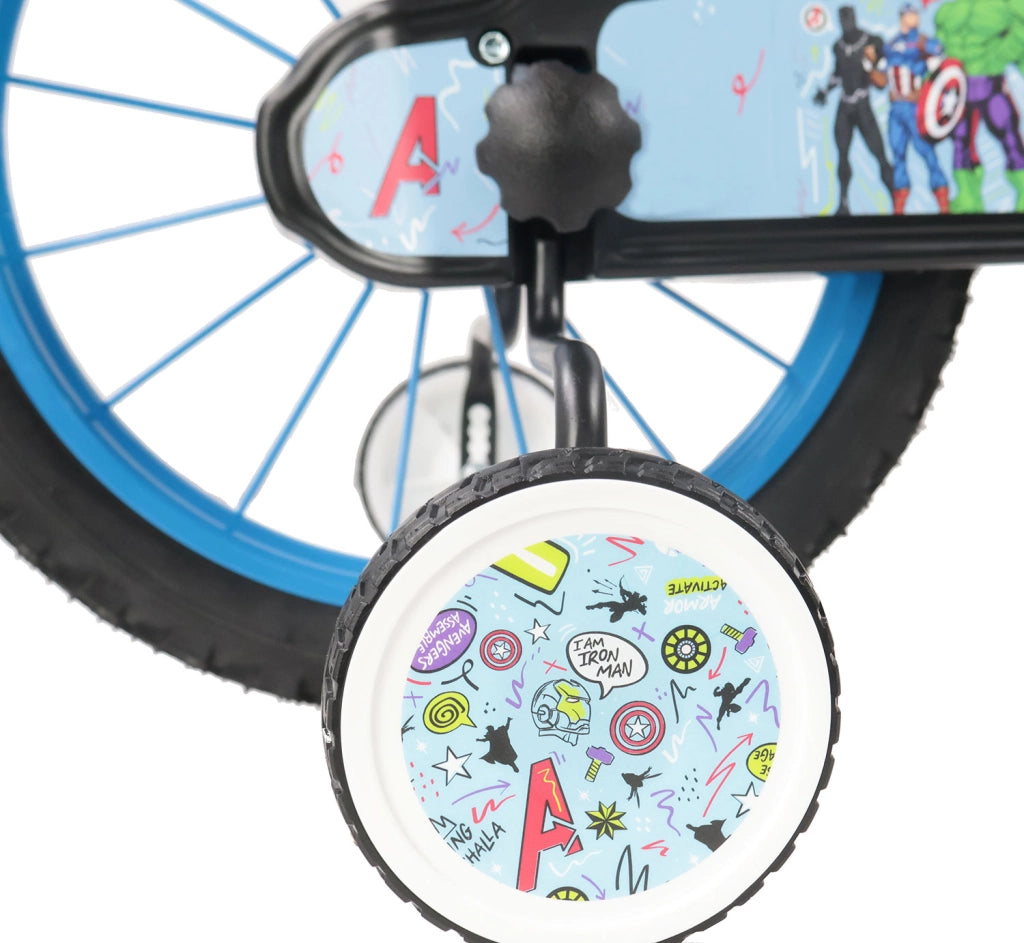 Bicicletta per Bambini 16" Marvel Avengers Freni Caliper e Stabilizzatori in Acciaio Hi-Ten Blu e Rosso