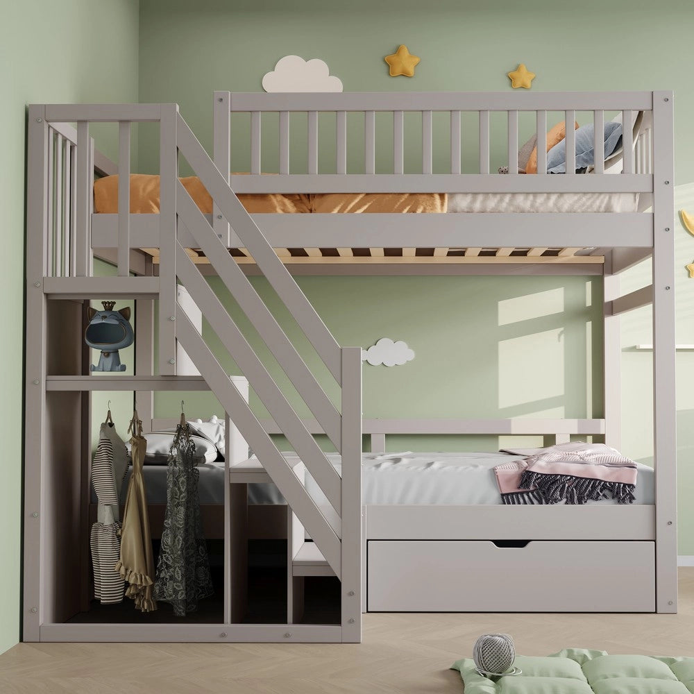 Letto a Castello in Legno Massello con Cassetti e Rete a Doghe ¨C MINIMAL ¨C Grigio 90x200