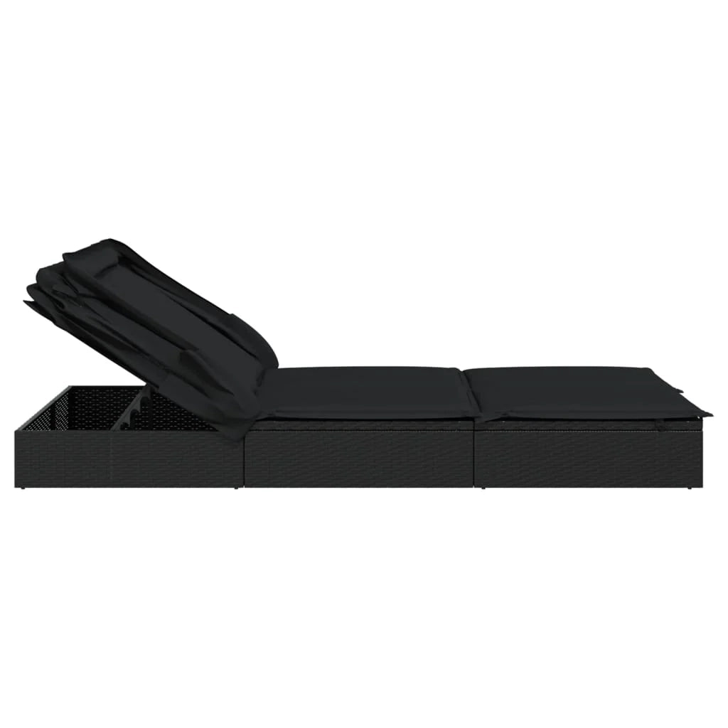 Lettino prendisole chaise longue a 2 posti con tettuccio pieghevole 213 x 118 x 97 cm nero 02_0012189