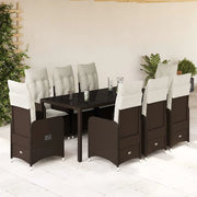 vidaXL Set Bistrò da Giardino 9 pz con Cuscini in Polyrattan Marrone