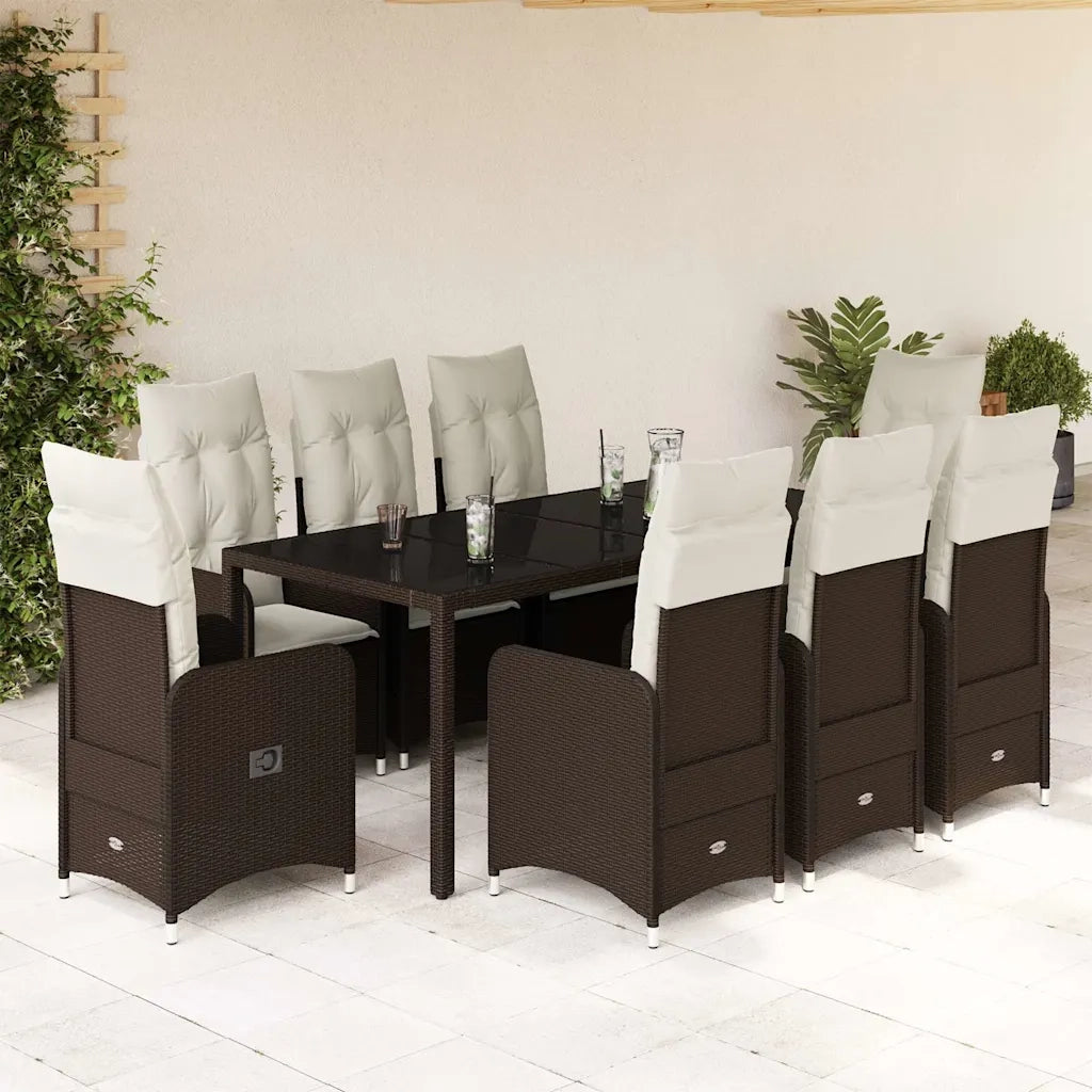 vidaXL Set Bistrò da Giardino 9 pz con Cuscini in Polyrattan Marrone