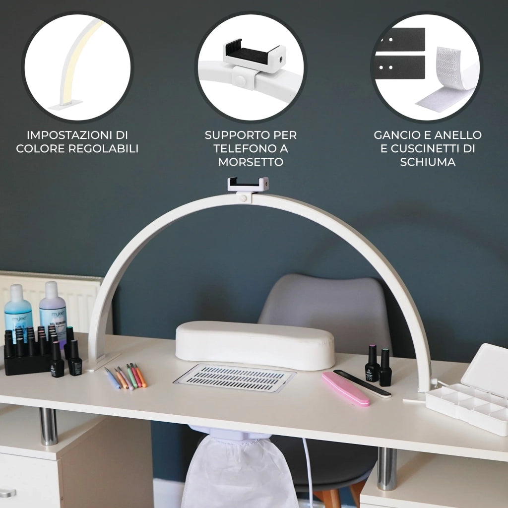 Lampada a mezza Luna 75cm LED 3 colori da tavolo Salone di bellezza per unghie 3 colori