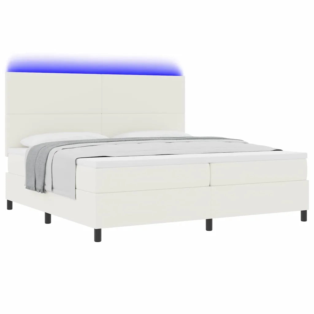 Letto a Sorgente LED con testiera Crema e Bianco 200 x 200 cm