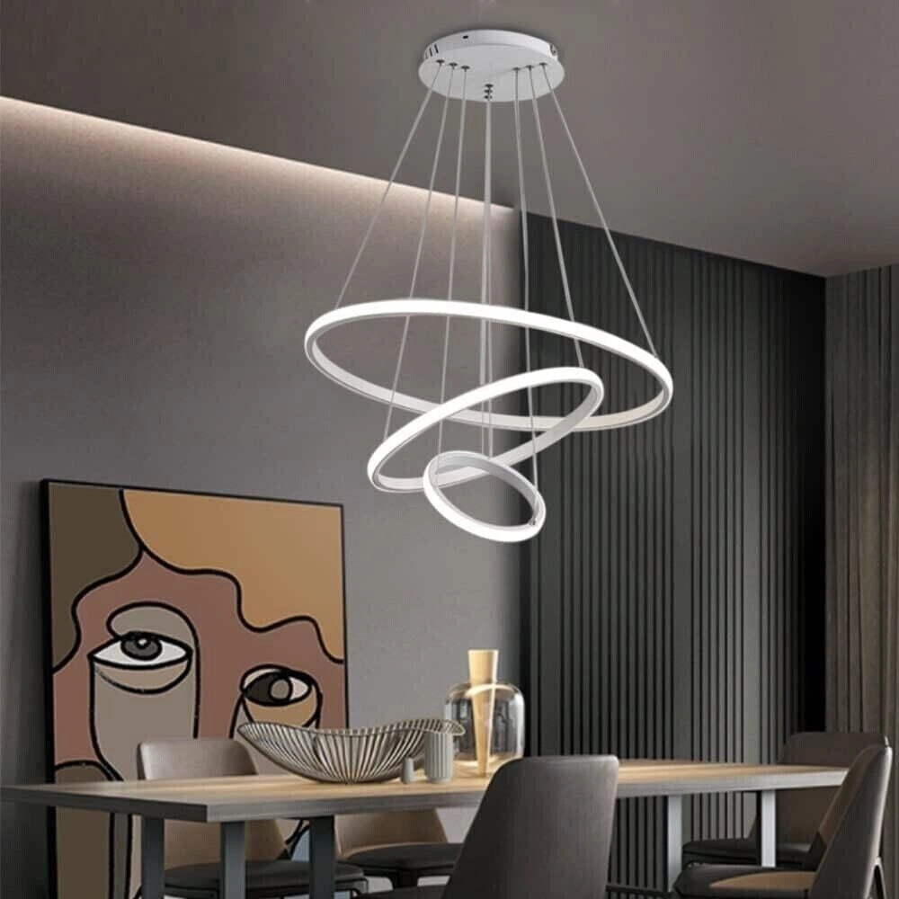 Trade Shop - Lampadario Sospeso Led 72w 3 Cerchi Pendente Rotondo Anelli Bianco Luce 6500k 50293 -