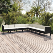 Set Divani da Giardino 9 pz con Cuscini in Polyrattan Nero 3094464