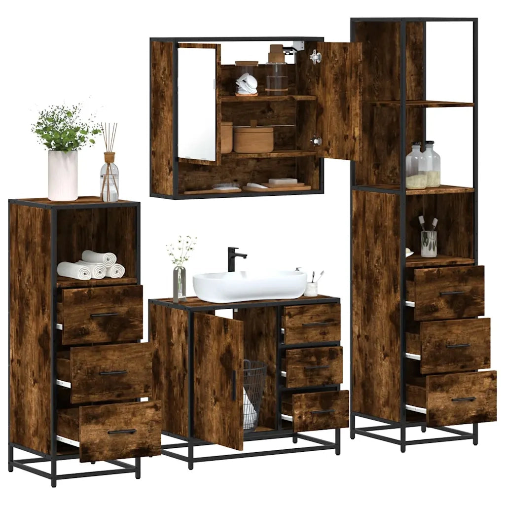 Set Mobili da Bagno 4 pz Rovere Fumo in Legno Multistrato 3301287
