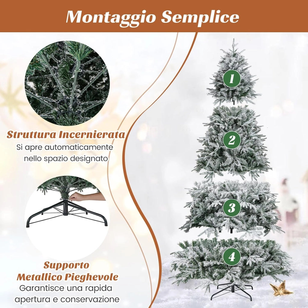 Albero di Natale Innevato 270 cm, Albero di Natale Innevato Pre-illuminato con 600 Luci LED Bianco Caldo, 2198 Punte di Rami e Base in Metallo Pieghevole (270 cm)