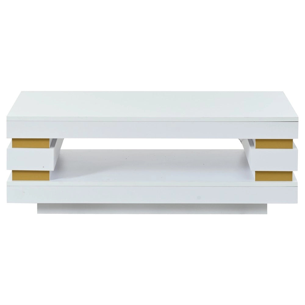 Tavolino da Caff¨¨ con Vano Contenitore e Luci LED ¨C MINIMAL ¨C Bianco, Truciolato, 100x50x35