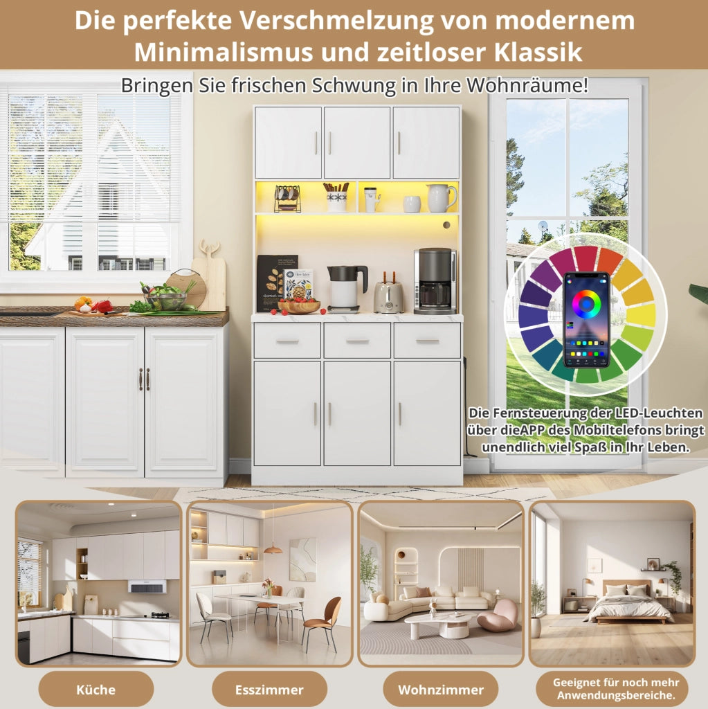 Credenza cucina 100x40x180 cm con LED, prese USB e cassetti