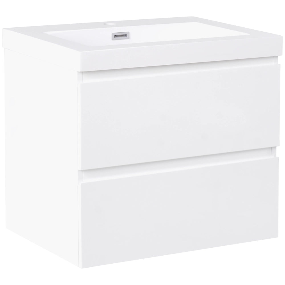 Mobiletto pensile con lavabo in legno MDF 2 cassetti 60 x 46 cm bianco stile moderno