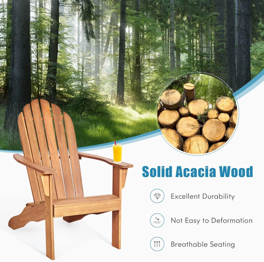 Sedia Adirondack da Giardino, Poltrona in Legno, Pausa da Esterno, Schienale a 6 Righe, Ideale per Estate, Portata di 160kg, 69x88x103cm, Grigio/Naturale/Bianco (naturale)