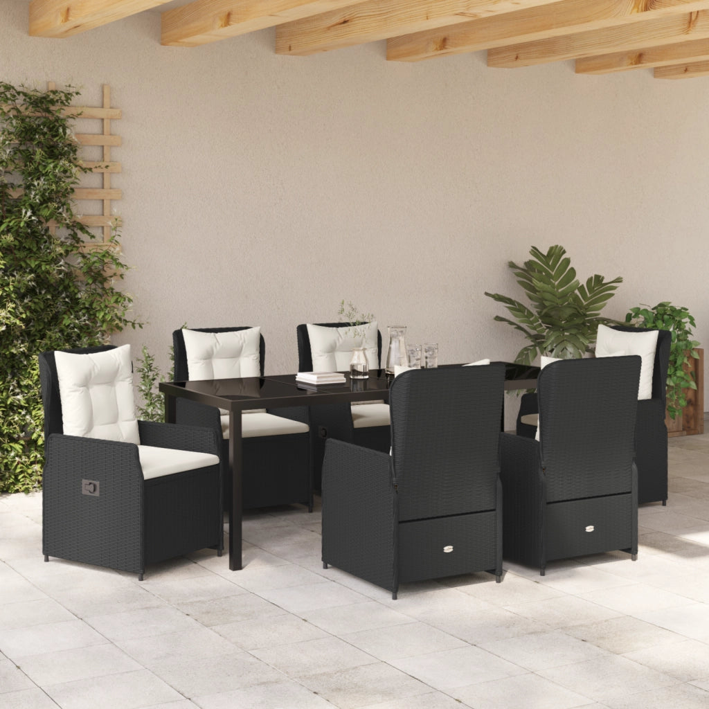 Set da pranzo da giardino 7 pezzi in rattan polyrattan nero