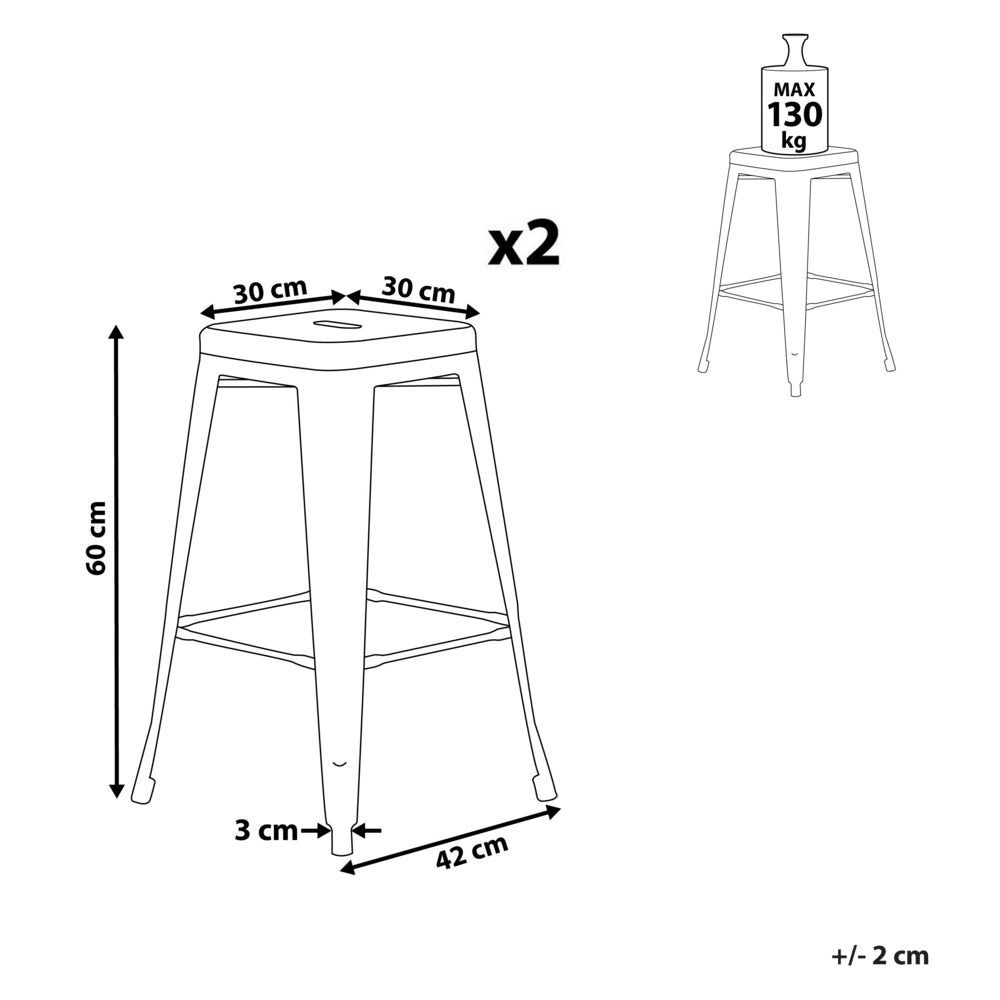 Set di 2 Sgabelli da Bar Nero con Acciaio dorato 60 cm Impilabile Altezza Bancone Industriale