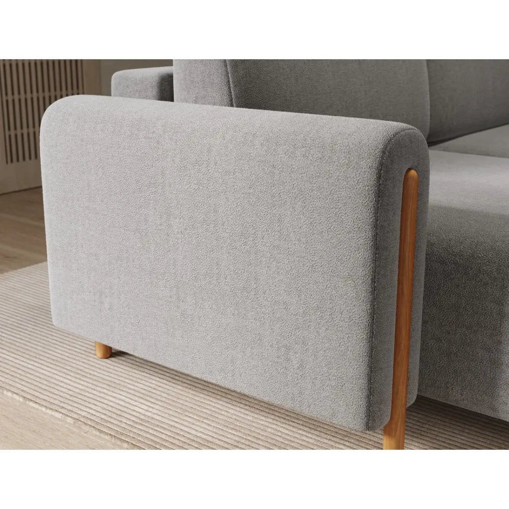 Divano ad angolo trasformabile ARVESSA grigio chiaro bouclé – Angolo sinistro con contenitore